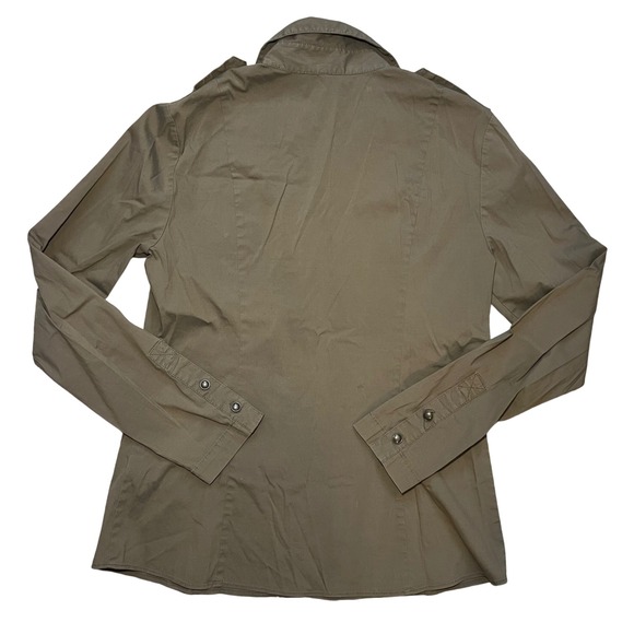 Lafayette 148 Olive Green Button Down Shirt Military Style Womens Size 4 Blouse - Picture 6 of 9